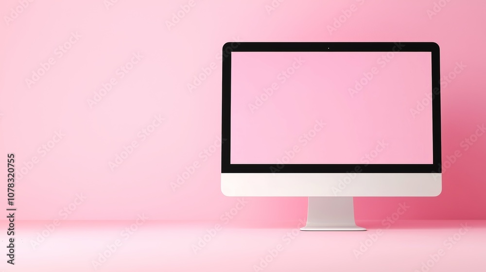 A minimalist computer monitor set against a soft pink background, offering a clean and modern aesthetic perfect for digital presentations or workspace inspiration.