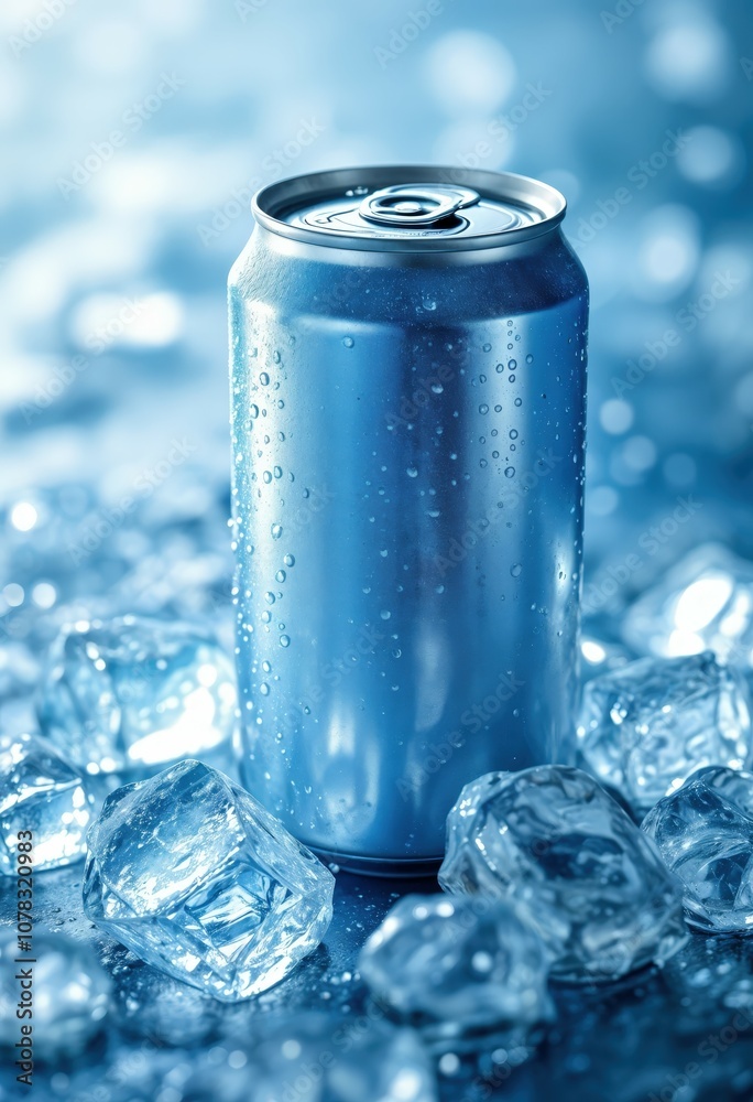 Cool Refreshment: Frosted Aluminum Soda Can with Ice