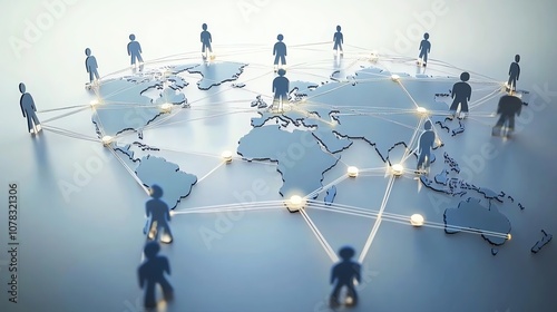 
Visual representation of a global network with linked business nodes, highlighting collaborative human resources on international platforms
