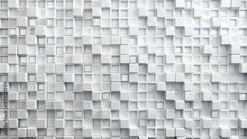 Abstract White Cube Wall 3D Rendered Geometric Pattern