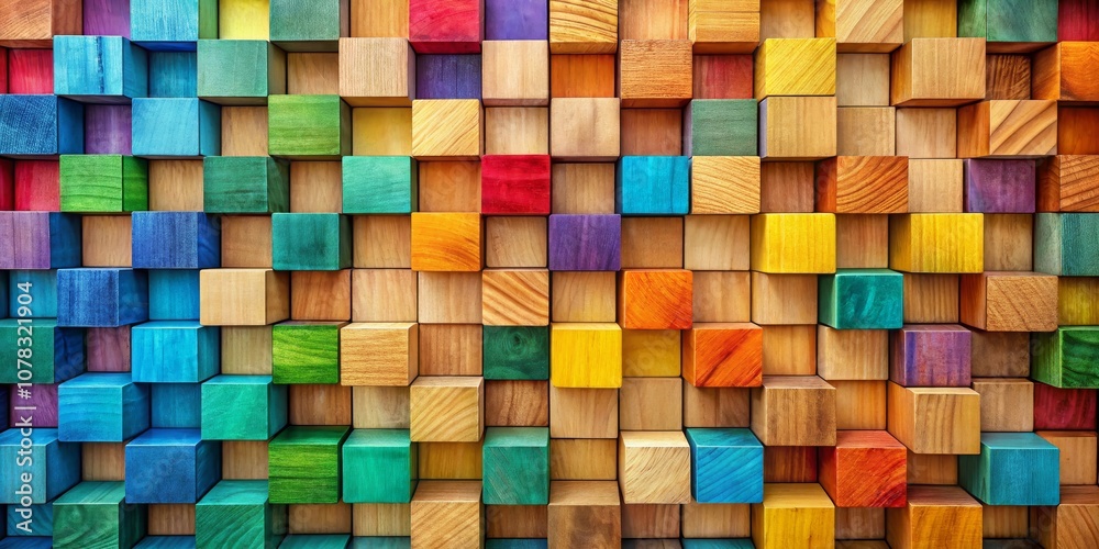 Abstract Wooden Cube Wall A Colorful and Textured Composition Abstract Wooden Cube Wall A Colorful and Textured Composition
