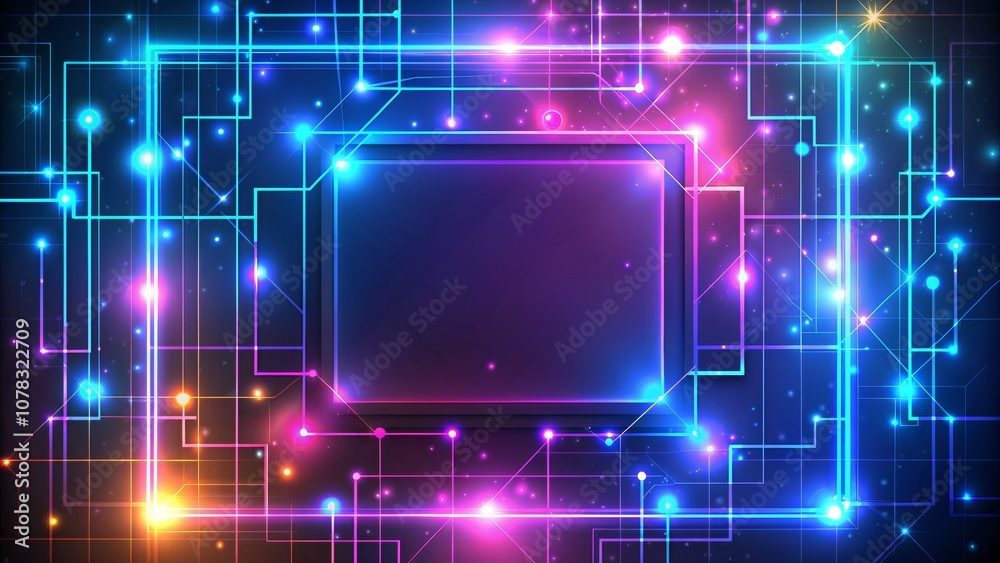 Neon Circuitry Abstract Glowing Lines and Shapes with a Centered Blank Space for Text or Images Neon Circuitry Abstract Glowing Lines and Shapes with a Centered Blank Space for Text or Images