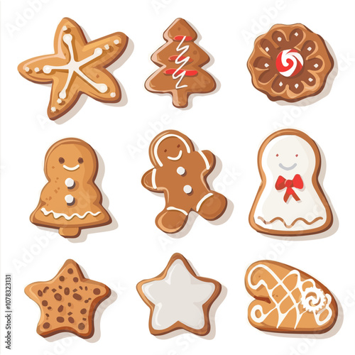 Simple flat 2D icon Christmas gingerbread set isolated on transparent background, vector, flat design, animation design, vector, flat design, animation design, simple flat 2D icon, clipart