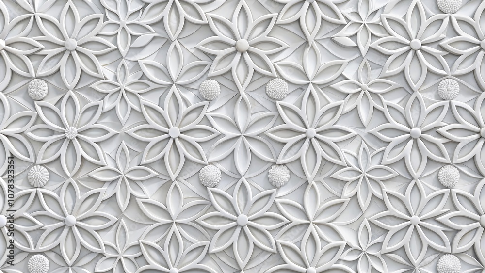White 3D Floral Pattern A Seamless Design of Interlocking Flowers White 3D Floral Pattern A Seamless Design of Interlocking Flowers