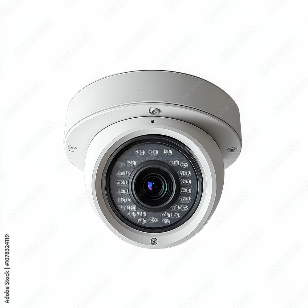 A white security camera on a white background. A white security camera on a white background.