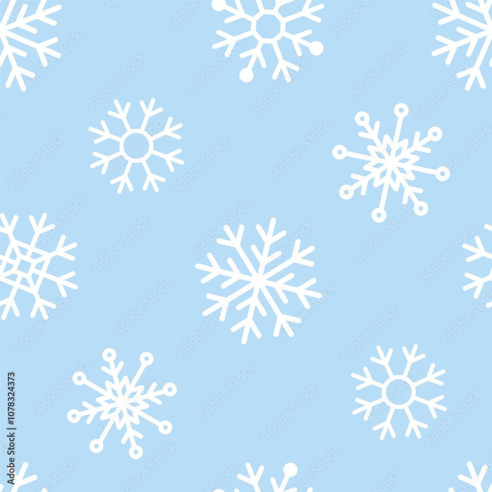 Snowflakes seamless pattern. Snow falling. White snowflakes on blue background. Vector illustration Snowflakes seamless pattern. Snow falling. White snowflakes on blue background. Vector illustration