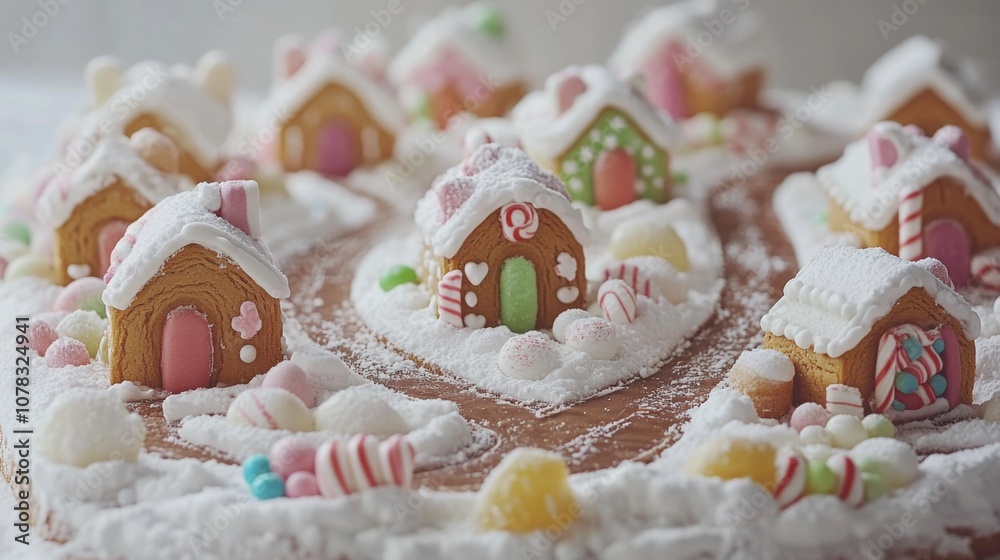 Gingerbread Village Decorated with Candy and Powdered Sugar Gingerbread Village Decorated with Candy and Powdered Sugar