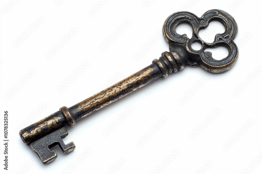Antique ornate metal key isolated on white. Antique ornate metal key isolated on white.