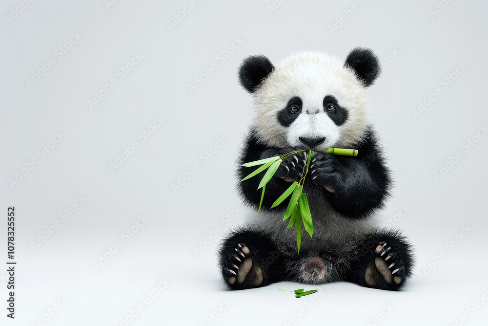 panda eating bamboo on white background panda eating bamboo on white background