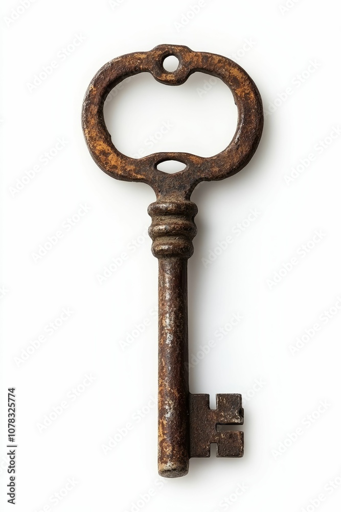 Rusty old metal key on white background. Rusty old metal key on white background.