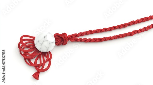 Red silk Chinese knot tassel with a smooth white jade stone, simple vector design on a white background photo