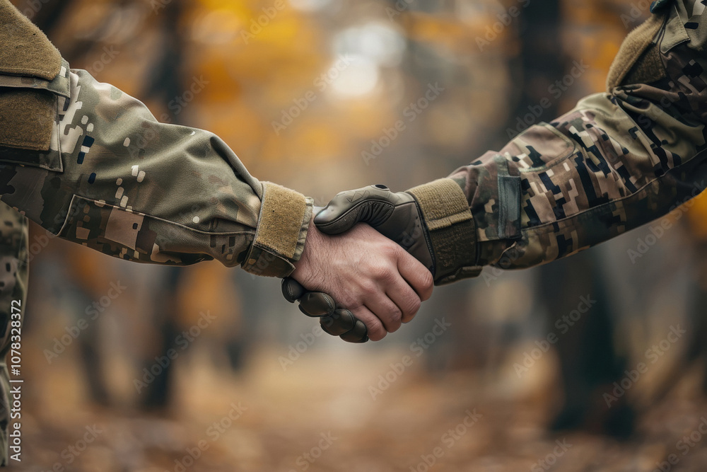 Fototapeta premium Two military officers shake hands