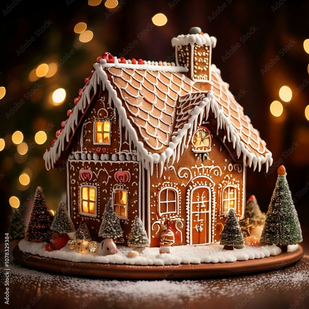 Gingerbread house made by hand in beautiful design for christmas evening or present and gift Gingerbread house made by hand in beautiful design for christmas evening or present and gift