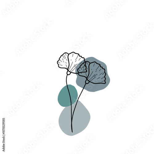 Hand drawn minimalist flowers in abstract circle  photo