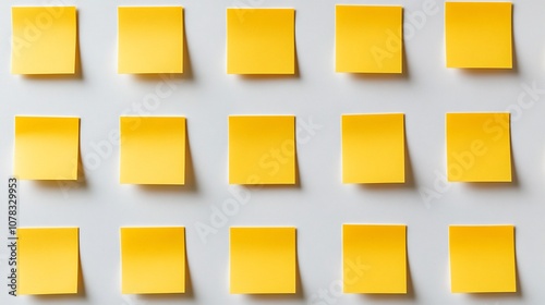 Blank yellow sticky notes on white background.