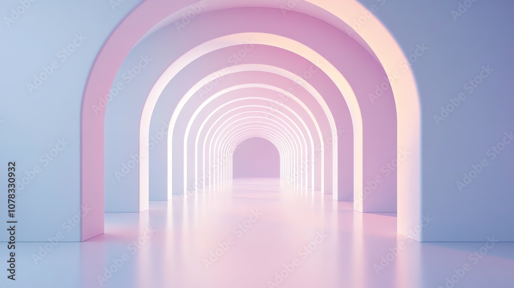A long hallway with arched doorways and soft lighting. A long hallway with arched doorways and soft lighting.