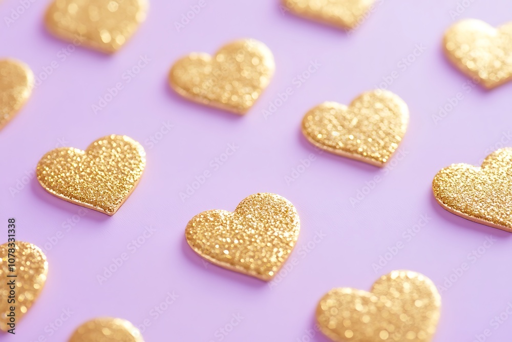 Light gold hearts on a soft lavender gradient background. Light gold hearts on a soft lavender gradient background.