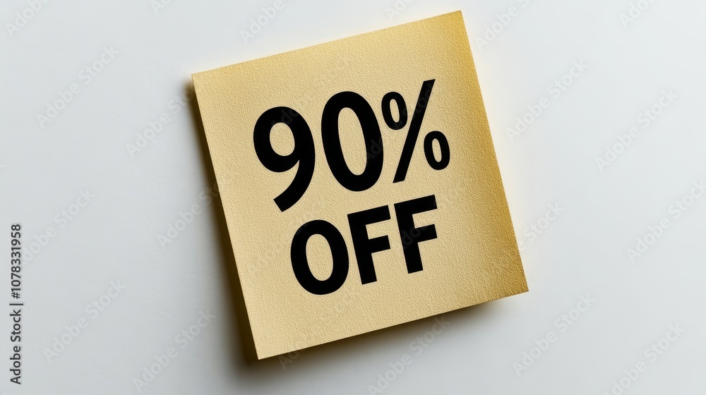 Beige Square Note with 90 OFF Text on White Background Minimalist Discount Concept Beige Square Note with 90 OFF Text on White Background Minimalist Discount Concept