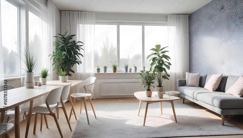 Fototapeta premium Scandinavian living room interior design zoom background,Doodle Galaxy patterned wallpaper graphics