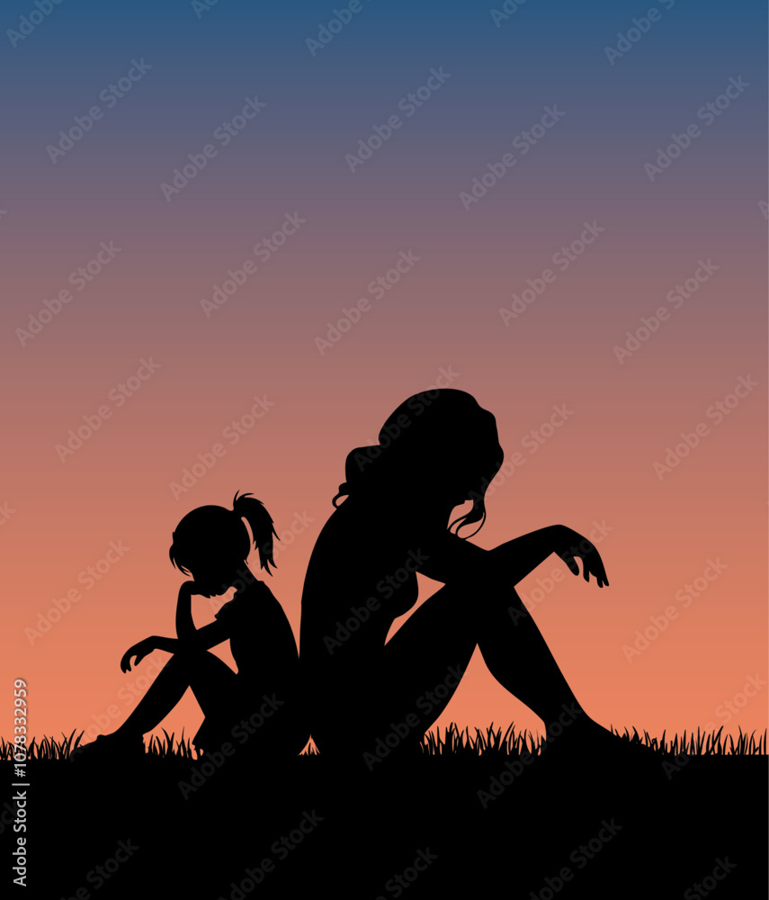 Inner Child and Adult Pain silhouettes vector Inner Child and Adult Pain silhouettes vector