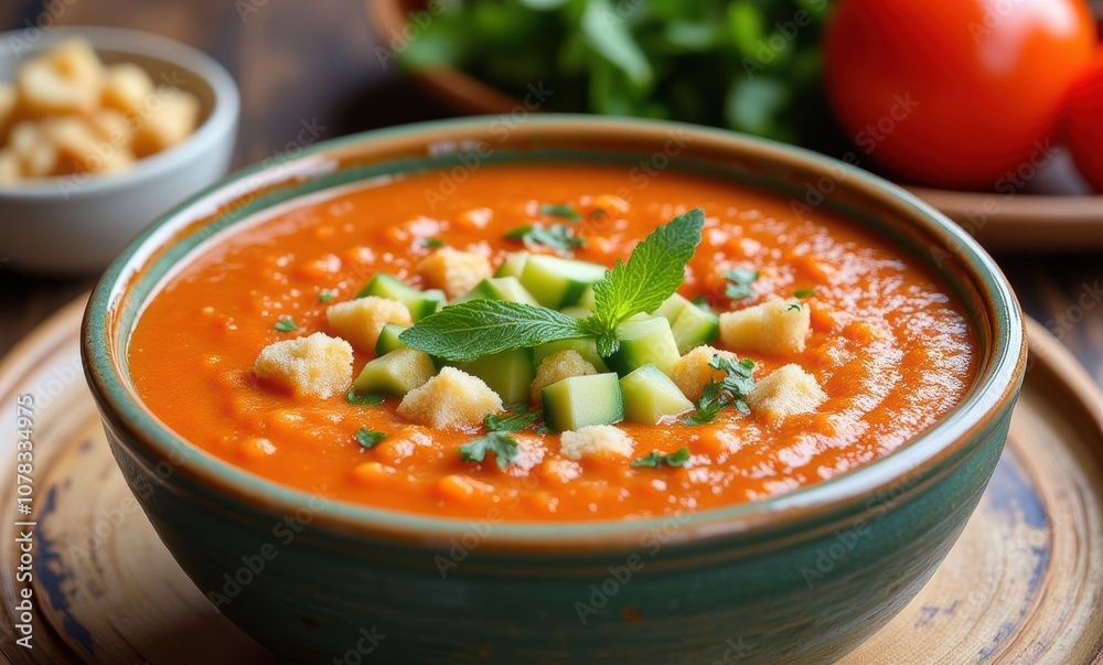 Delicious vegetarian tomato soup bowl Delicious vegetarian tomato soup bowl