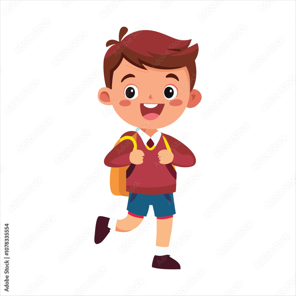 School Kid Happily Going School Vector School Kid Happily Going School Vector