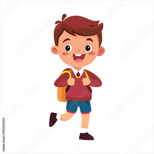 School Kid Happily Going School Vector