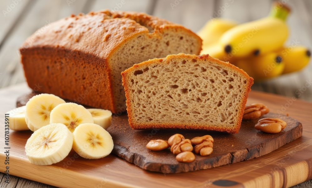 Freshly baked banana bread with bananas Freshly baked banana bread with bananas