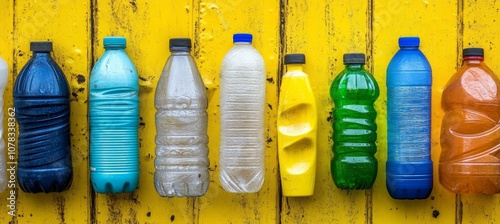 Plastic Bottles on Conveyor Belt in Industrial Recycling Facility photo