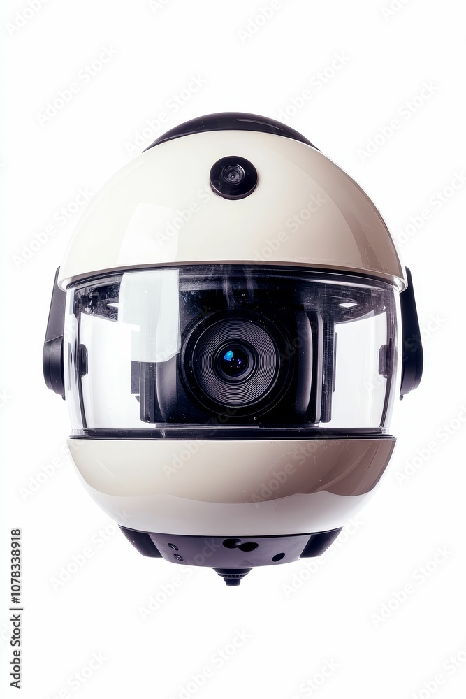 Fototapeta premium White dome security camera with lens.
