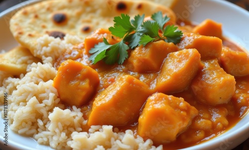 Delicious vegetarian curry with rice