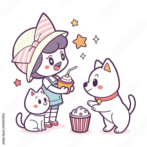 Ute pastel illustration of an anime cat girl