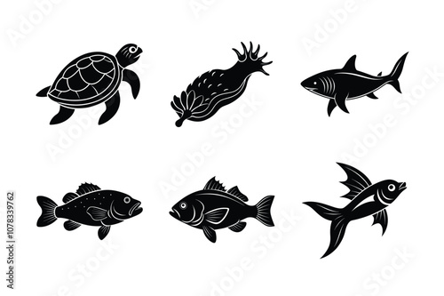 Animal of Ocean vector silhouette bundle set