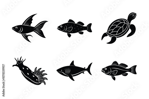 Animal of Ocean vector silhouette bundle set