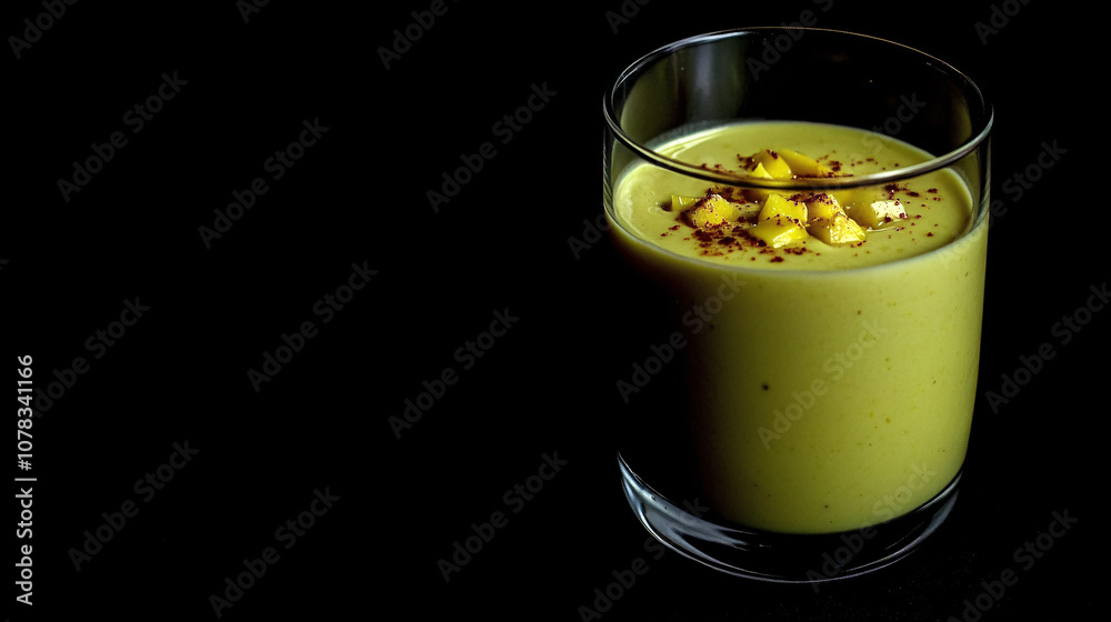 A vibrant green smoothie served in a glass, topped with nuts, set against a dark background. A vibrant green smoothie served in a glass, topped with nuts, set against a dark background.