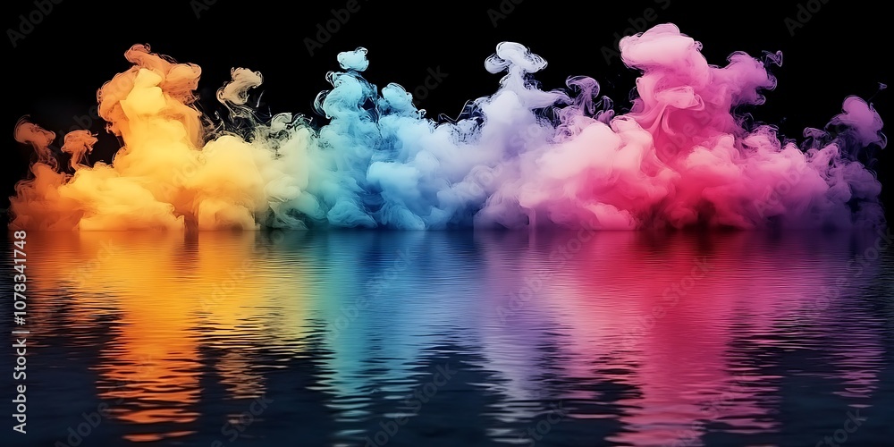 Vivid clouds of colored smoke above water reflecting bright hues, creating an imaginative and mesmerizing scene of abstract fluidity and vibrancy.
Vivid clouds of colored smoke above water reflecting bright hues, creating an imaginative and mesmerizing scene of abstract fluidity and vibrancy.