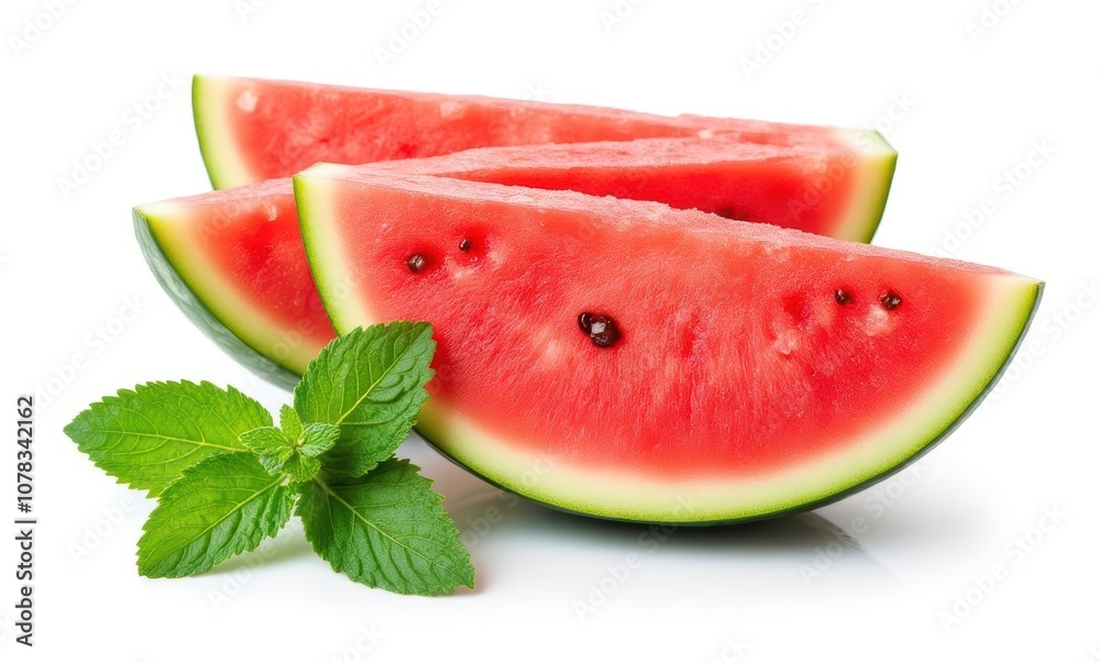 Fresh watermelon slices with mint leaves Fresh watermelon slices with mint leaves