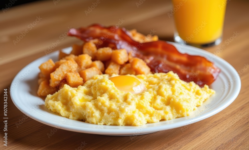 Delicious breakfast with eggs and bacon Delicious breakfast with eggs and bacon