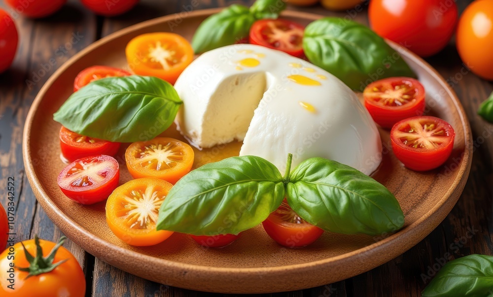 Fresh mozzarella with colorful tomatoes Fresh mozzarella with colorful tomatoes
