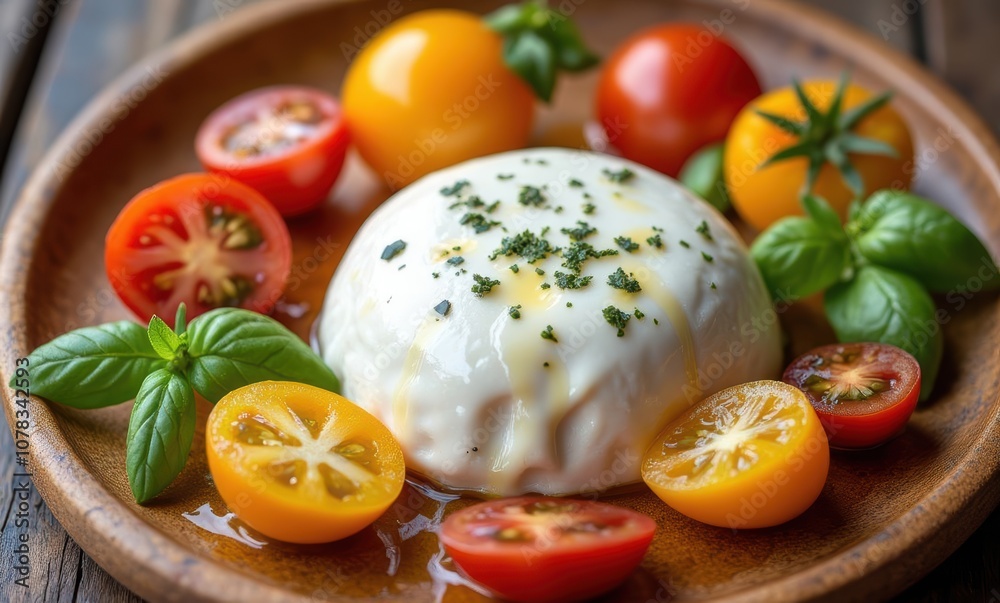 Delicious burrata with cherry tomatoes Delicious burrata with cherry tomatoes