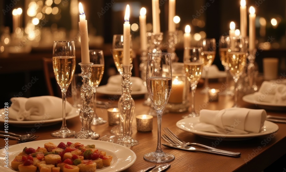 Elegant dining setup with gourmet dessert. Elegant dining setup with gourmet dessert.