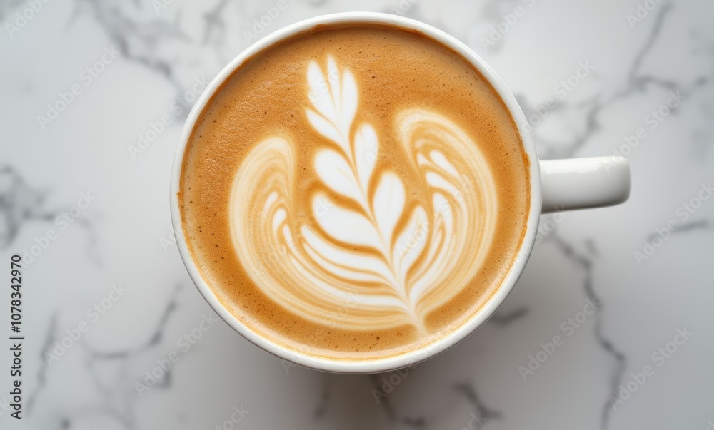 Delicious latte art in a white mug Delicious latte art in a white mug