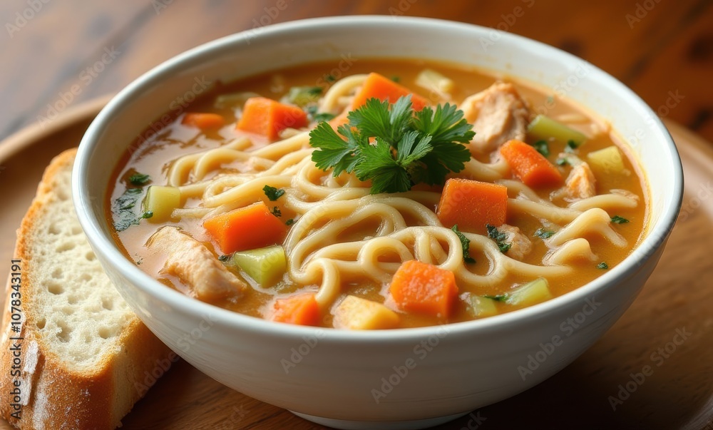 Delicious chicken noodle soup in a bowl Delicious chicken noodle soup in a bowl