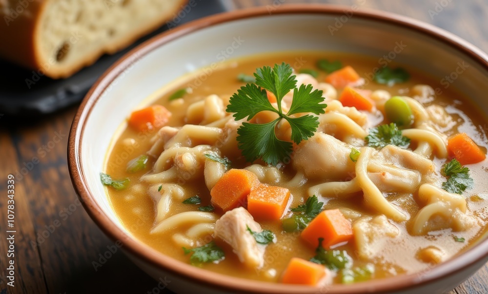 Delicious chicken noodle soup with vegetables Delicious chicken noodle soup with vegetables