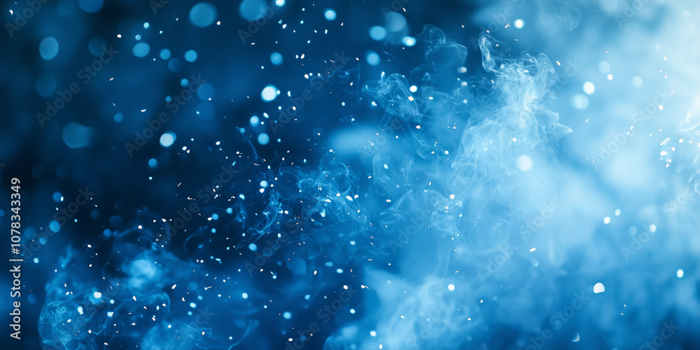 Abstract glowing blue particles, smoke and mist in a dreamlike atmosphere, evoking cosmic elegance and celestial tranquility Abstract glowing blue particles, smoke and mist in a dreamlike atmosphere, evoking cosmic elegance and celestial tranquility