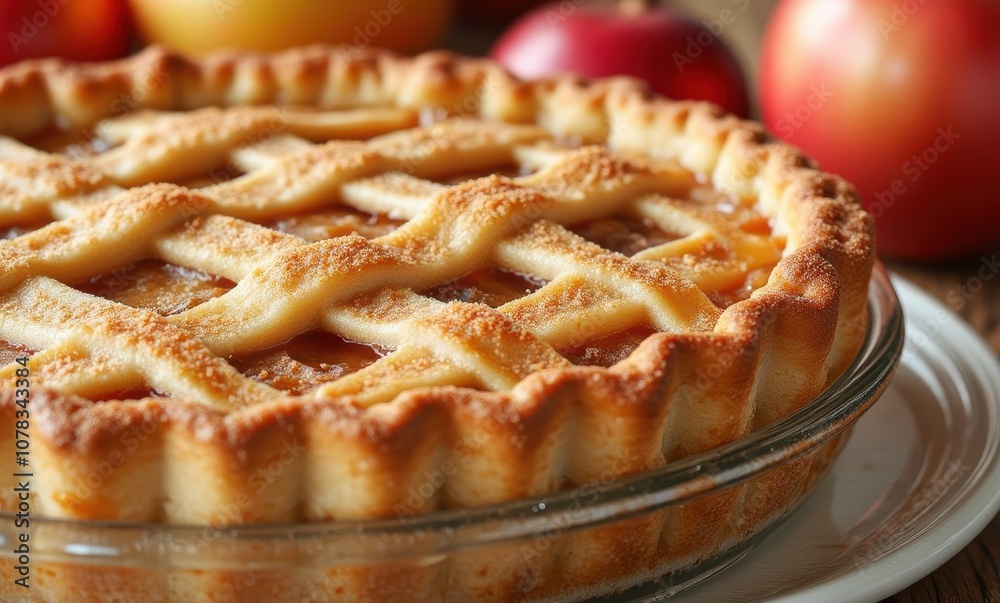 Delicious homemade apple pie with lattice crust Delicious homemade apple pie with lattice crust
