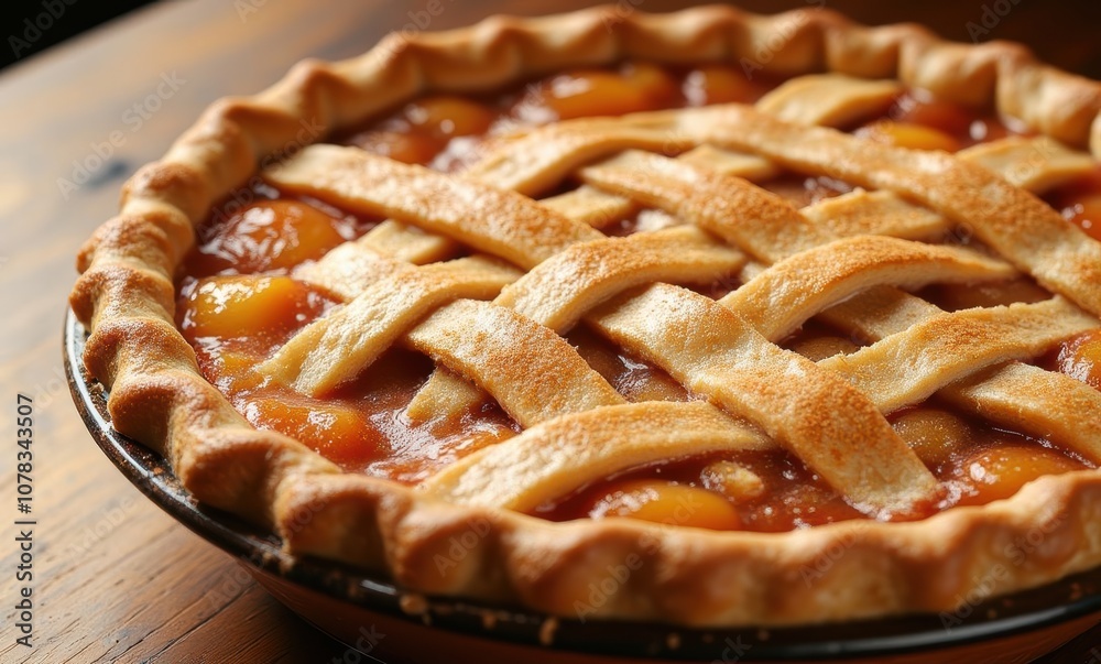 Delicious homemade peach pie with lattice crust Delicious homemade peach pie with lattice crust