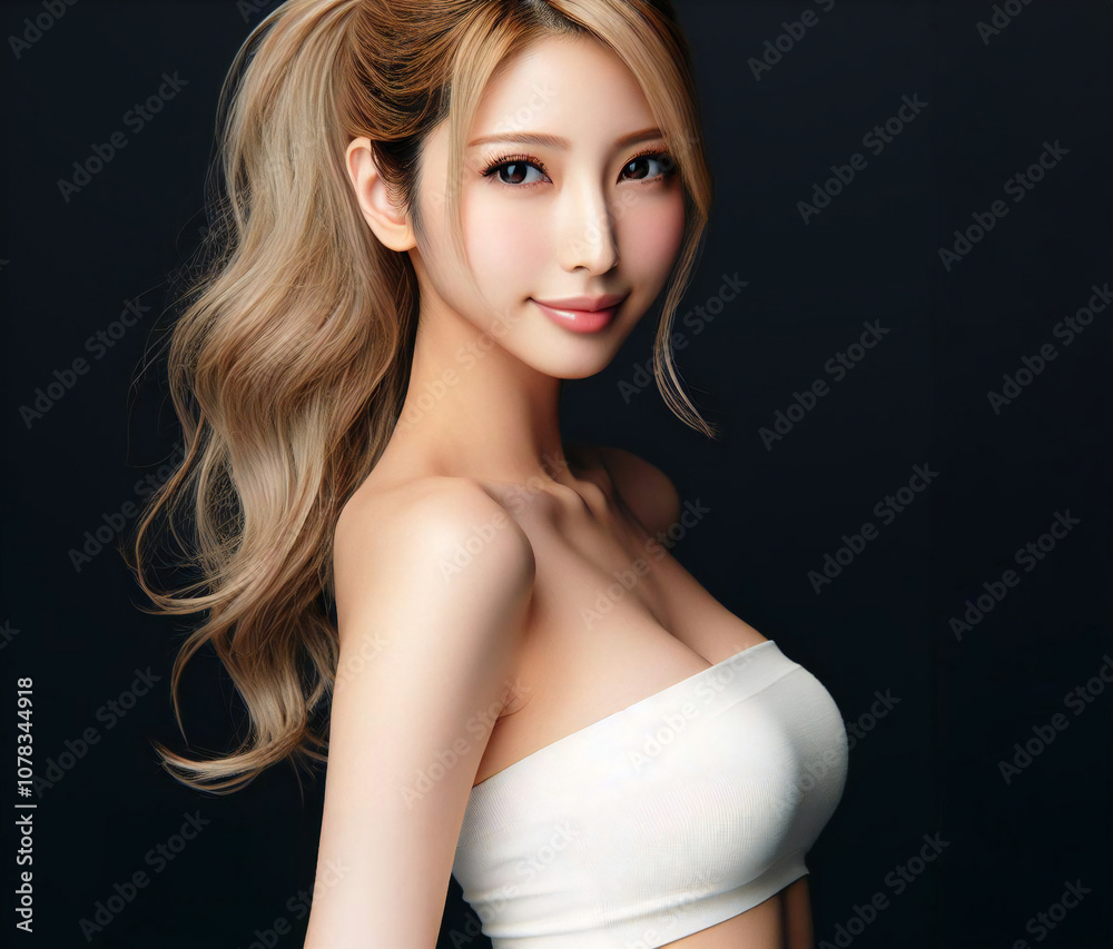 白いチューブトップの美女 白いチューブトップの美女