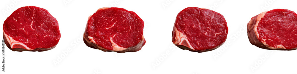 Set of Four Pieces of Raw Beef Cut into Steaks , PNG transparent background Set of Four Pieces of Raw Beef Cut into Steaks , PNG transparent background