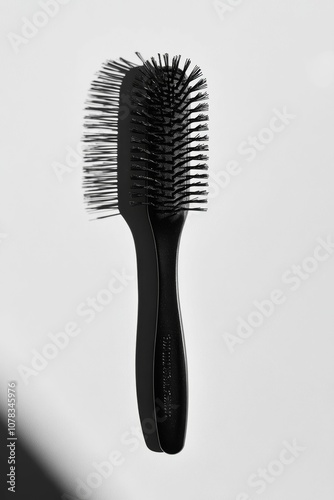 Black hairbrush with white background.